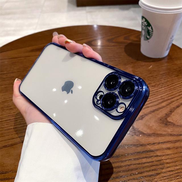 Luxury Plating Transparent Case For Iphone 14 13 12 11 Pro Max X Xs Xr 7 8 Plus Se Camera Glass Defender Shockproof Square Cover