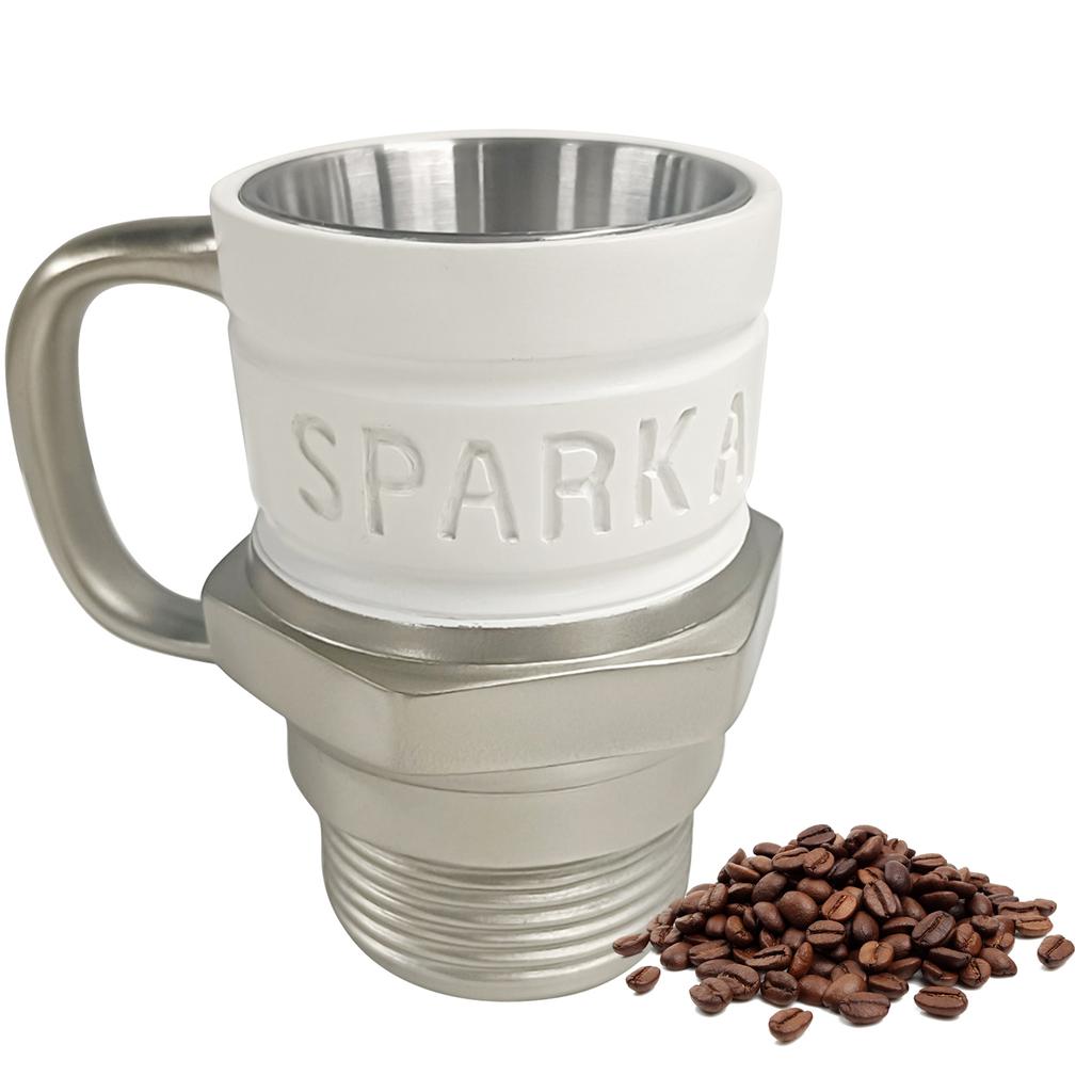 Spark Plug Mug Coffee Cup Stainless Steel+Resin Automotive Themed Industrial Coffee Cup for Car Lover Birthday Gift Drinking Mug