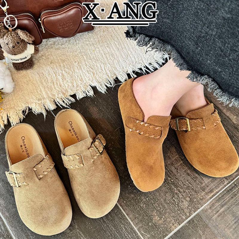 Cow Anti-velvet Women's Shoes Autumn New Thick-soled Outer Wear Bag Head Half Slippers One Pedal Single Shoes