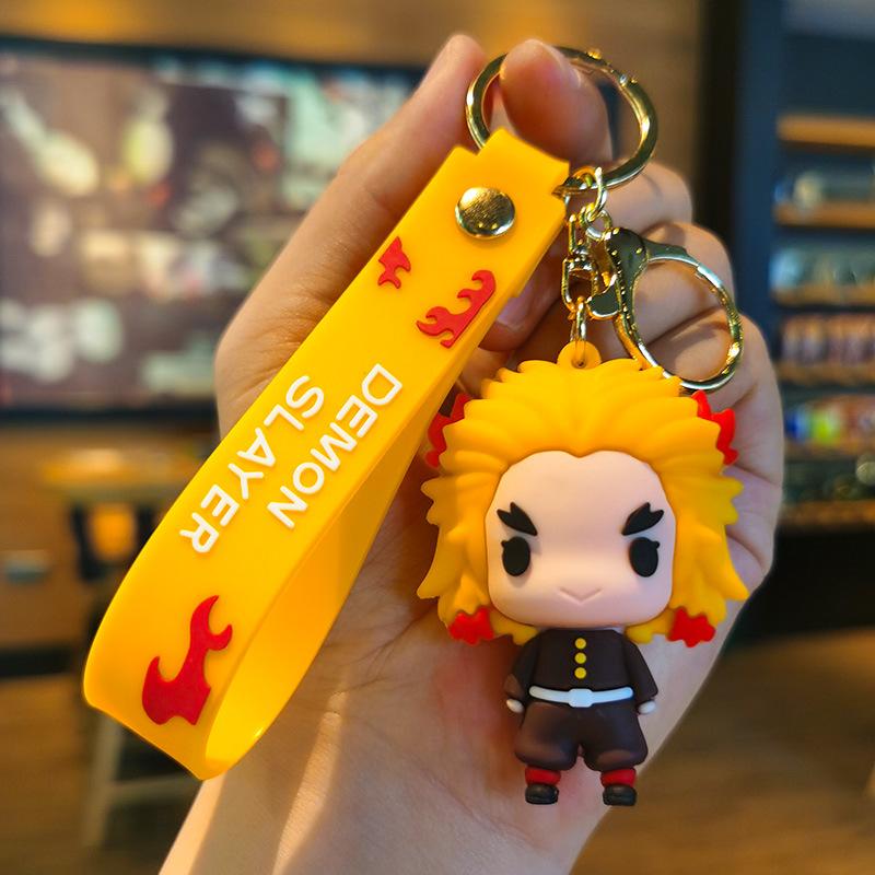 Anime Q Version Demon Slayer PVC Keychain Cute Nezuko Agatsuma Zenitsu Character Bag Pendant Car Anime Accessories Keychain