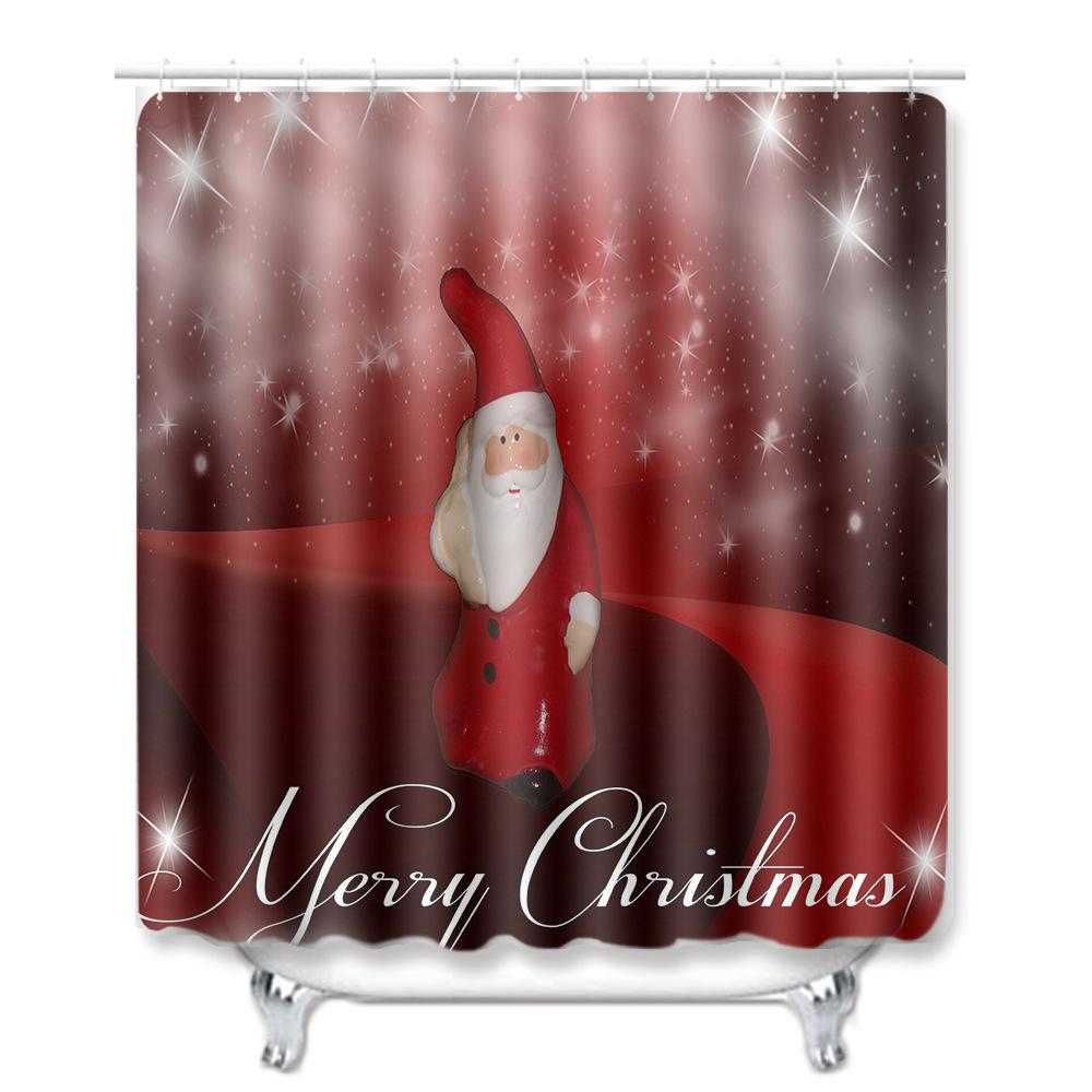 Christmas Shower Curtain Floor Mat Combination Four-Piece Set Bathroom Toilet Carpet Shower Room Mat Foot Mat