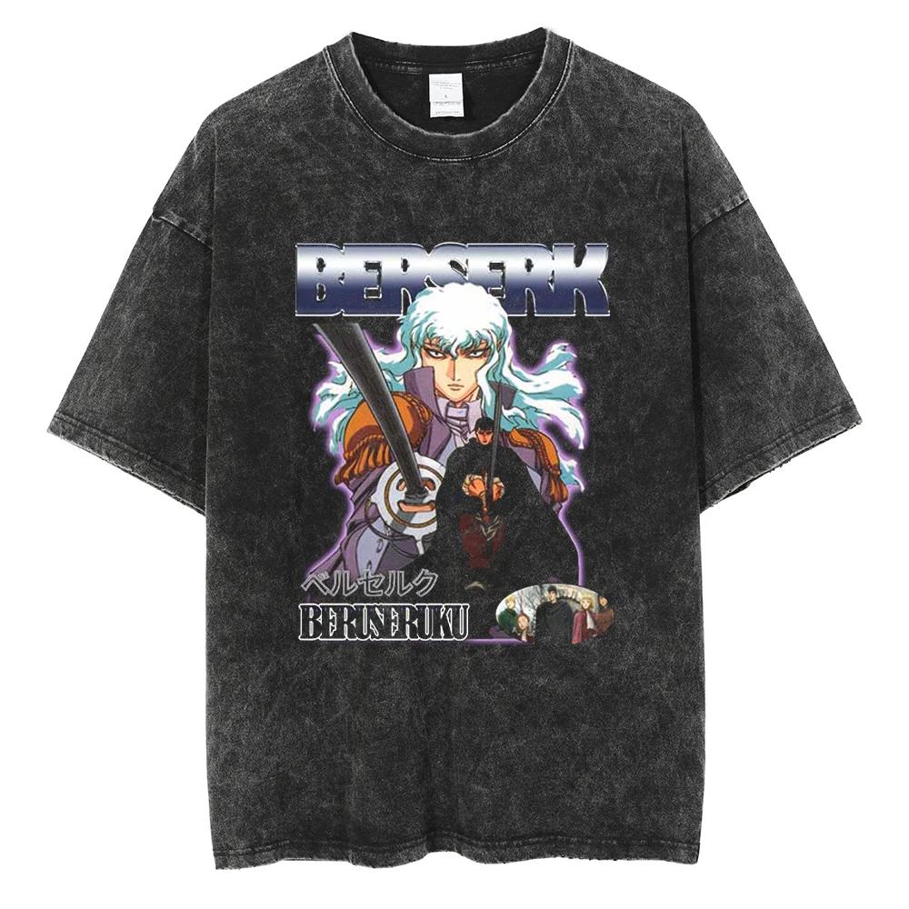  Anime T Shirt Berserk Manga Tshirt Guts For Men Women T-shirt Vintage Washed High Quality Cotton Clothing Summer Casual Short Sleeves Tees