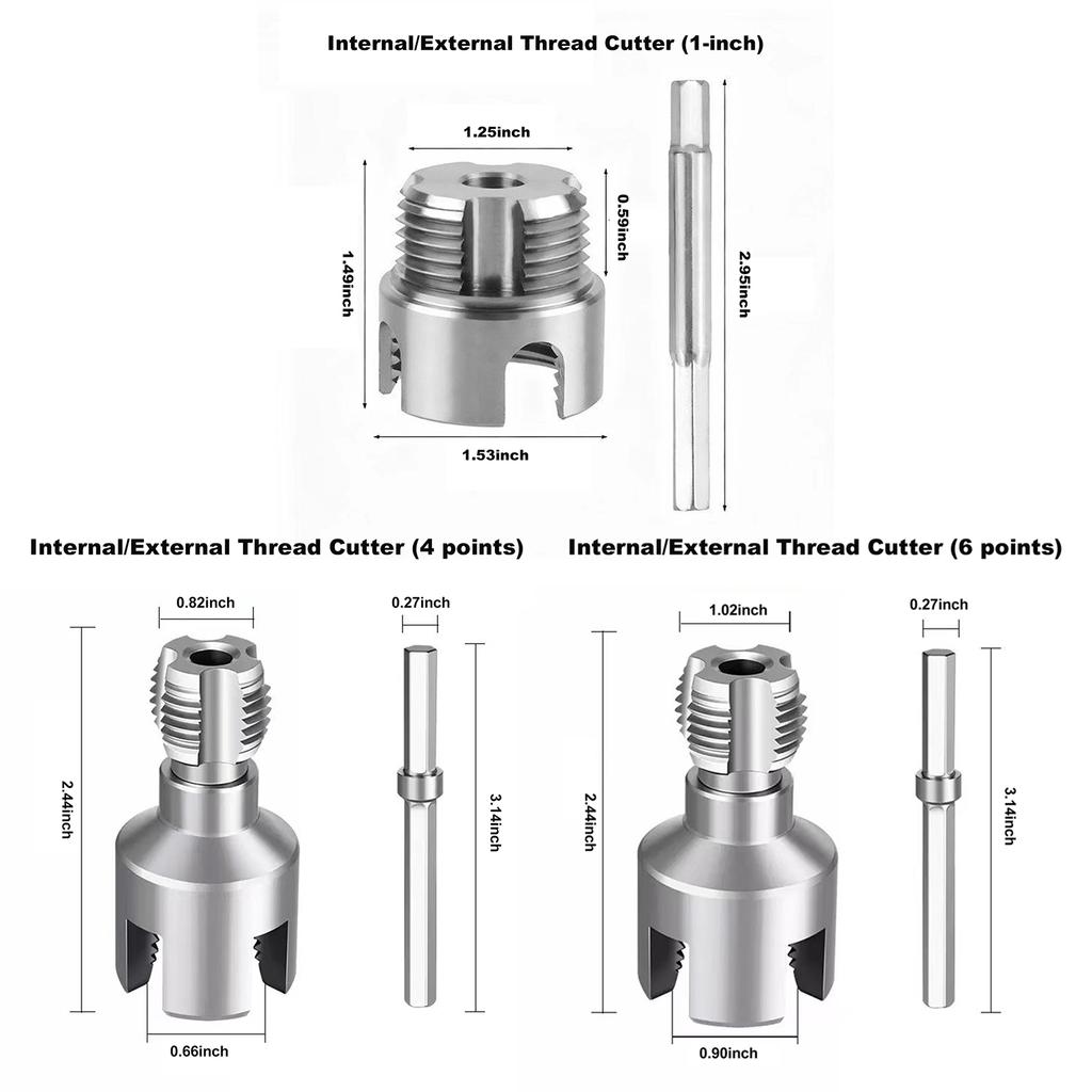 Integrated Internal External Pipe Threading Tool 1/2in 3/4in 1in Dual-Function Drill Compatible Threading Tool for Home Repairs