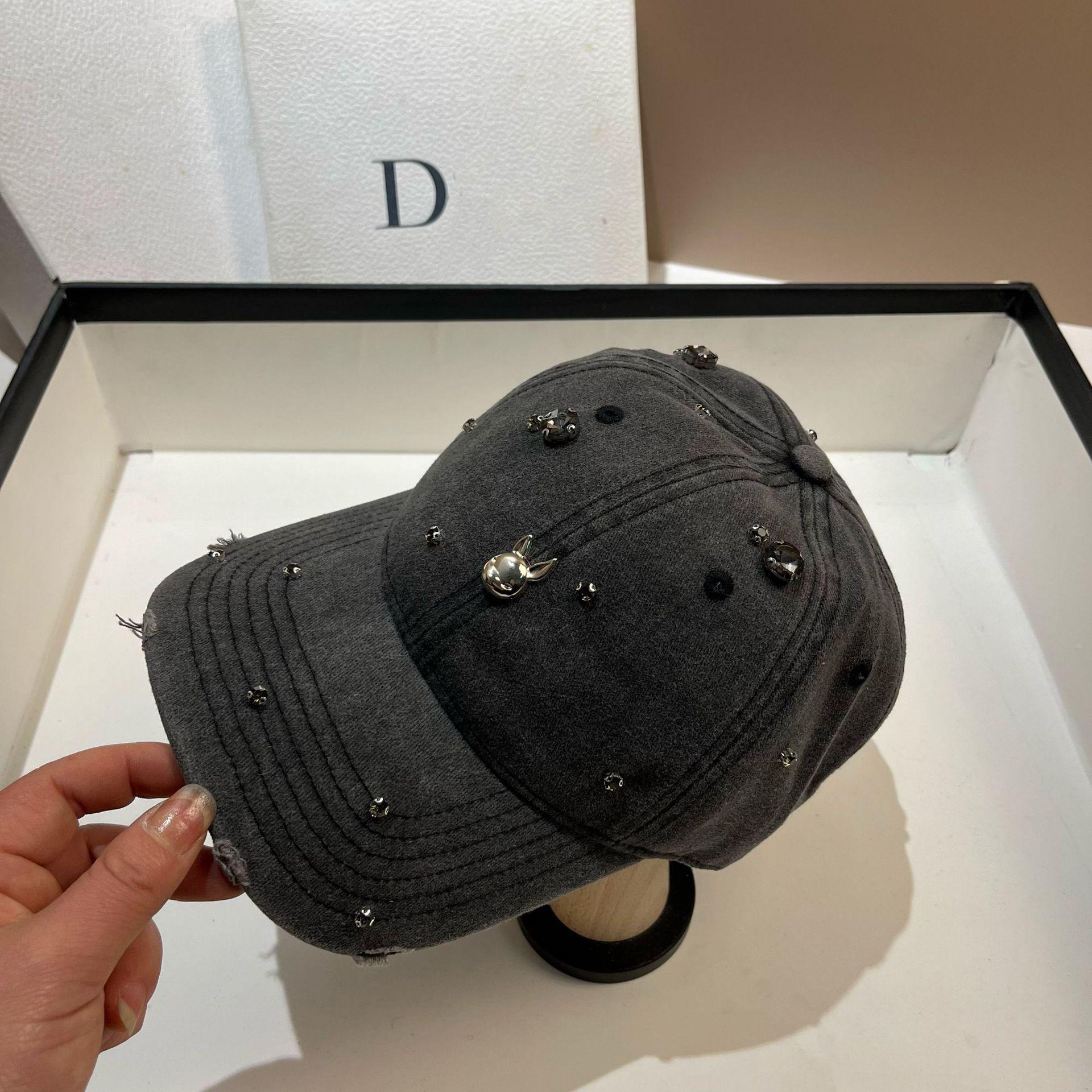 

Rhinestone Rabbit Washed Baseball Cap Women S Spring And Summer Soft Top Versatile Comfortable And Stylish Design Cap Adjustable