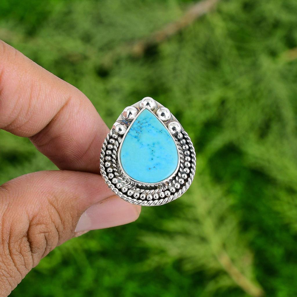 Natural Arizona Turquoise Sterling Silver Trendy Wedding Promise Daughter Ring