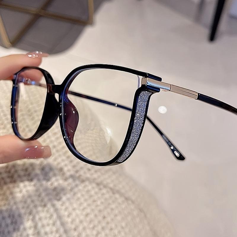 1-Pair Women's Shiny Retro Cat-Eye Glasses with Blue Light Blocking Transparent Lens Full Frame Cat Glasses