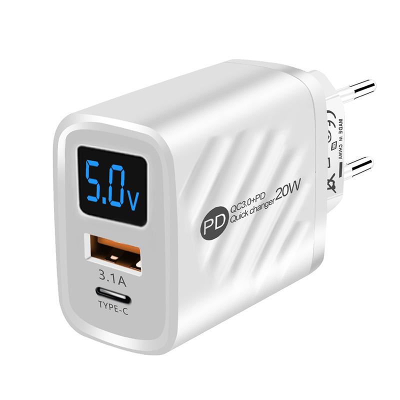 

Зарядное устройство USB PD, 20 Вт, быстрая зарядка, адаптер для зарядки телефона с цифровым дисплеем, тип C для iPhone, Samsung, Xiaomi, Huawei, настенное зарядное устройство USB C белый