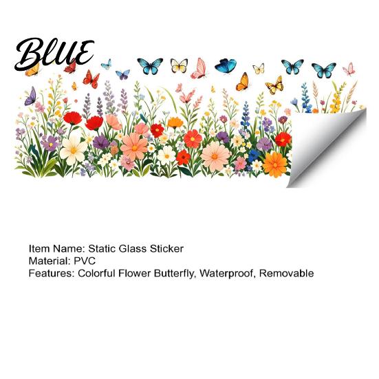 Beschädigungsfreier Glasaufkleber Bunte Blume Schmetterling Fensterfolie Wasserdicht PVC Statischer Aufkleber Abnehmbar Ohne Klebstoff für Haus Schlafzimmer Küche Dekoration