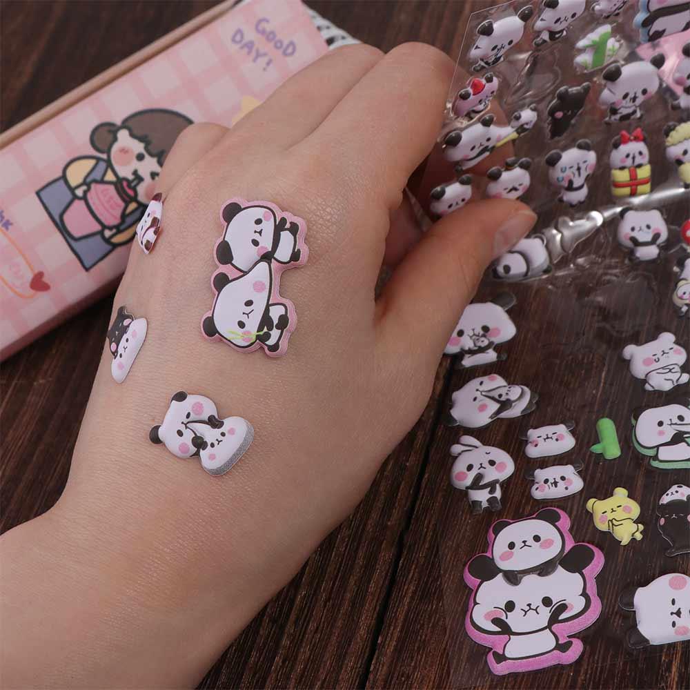 Strawberry Bear Panda Sticker Gift Box 3D Panda Bubble Sticker  Skateboards Luggage Suitcases Decor