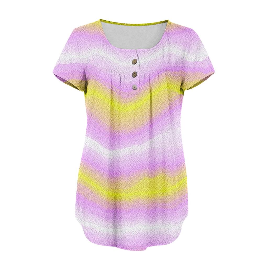 Damen-Pullover, lässig, modisch, Übergröße, bedruckt, kurzärmelig, Knopfleiste, V-Ausschnitt