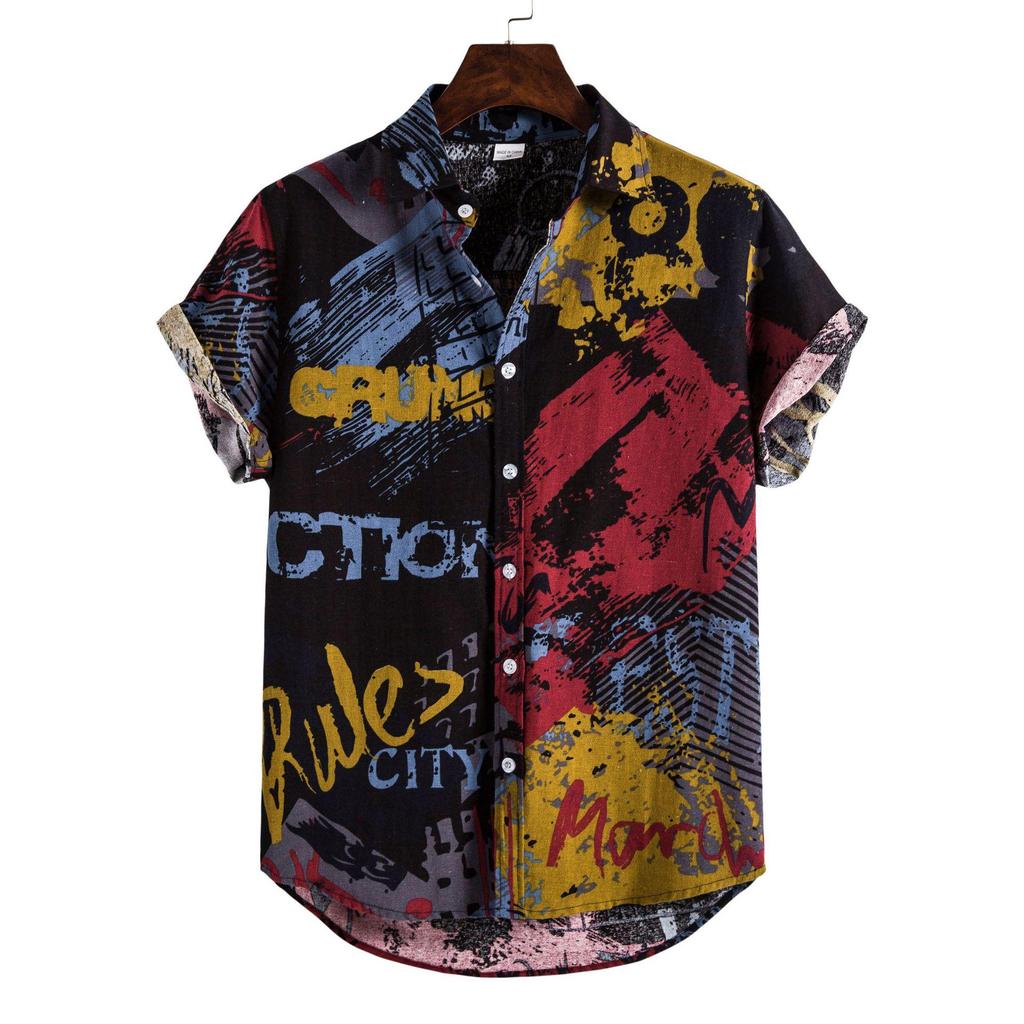 Camicia da uomo hawaiana Stampa moda mare Manica corta Abbigliamento da uomo Moda Collo a revers Bottoni Top T-shirt Nuova camicia da uomo