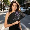 Chinese Style Flower Folding Fan with Tassels Vintage Portable Hand Fan Wedding Dance Party Decorative Handheld Fan Travel Accessory