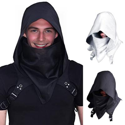 Cyberpunk Cowl Hood Scarf Short Medieval Cape Assassin Hat Pagan Costume Accessory Warrior Cloak Outfit for Halloween Cosplay