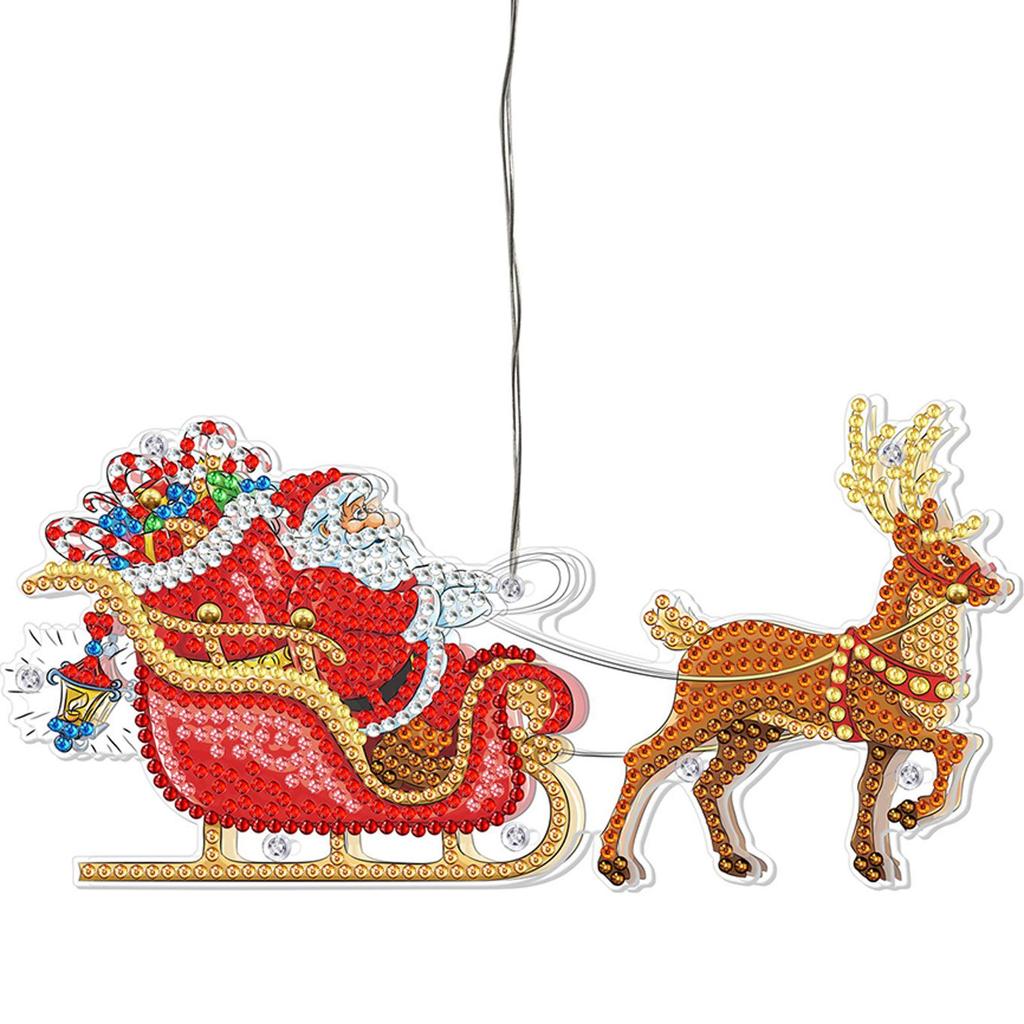Christmas Lantern Light LED DIY Diamond Mosaic Xmas Tree Hanging Pendant Ornament Festival Atmosphere Lamp Decor