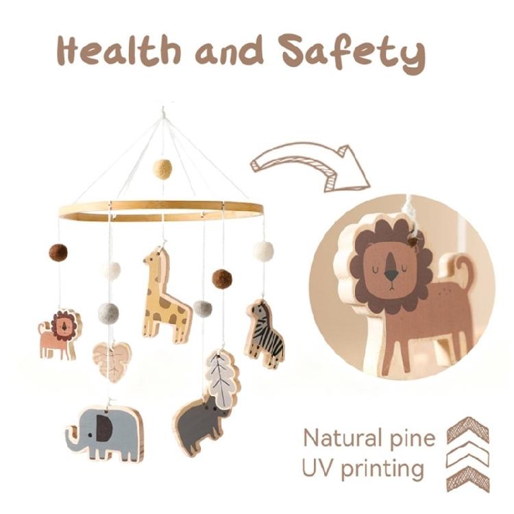 Handcrafted Pinewood Baby Bed Toy Development Toy Easy Install With Forest Animals And Noise Frees Rotating Mechanism