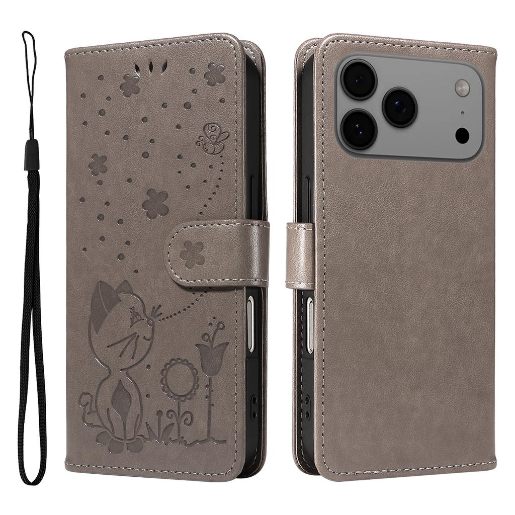 Für iPhone 17 Pro Max Leder Brieftasche Hülle Katze Biene Muster Handyhülle Ständer