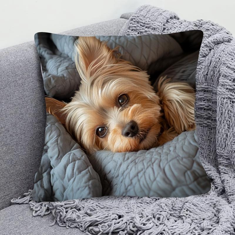 1Pc Comfortable Yorkie Themed Short Plush Pillowcase