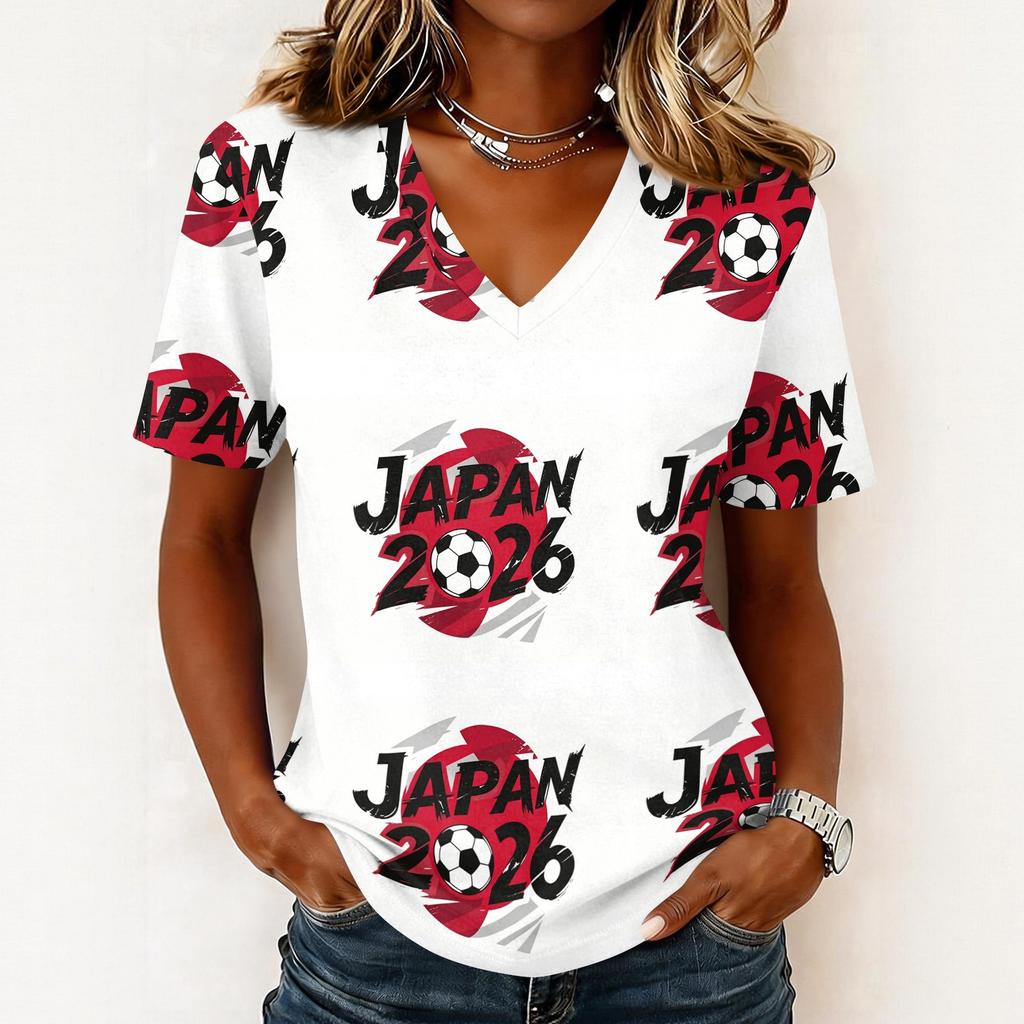 Women V Neck Pullover Short Sleeve Casual Top Soccer Graphic Print Relaxed Fit Lightweight Tee for Summer