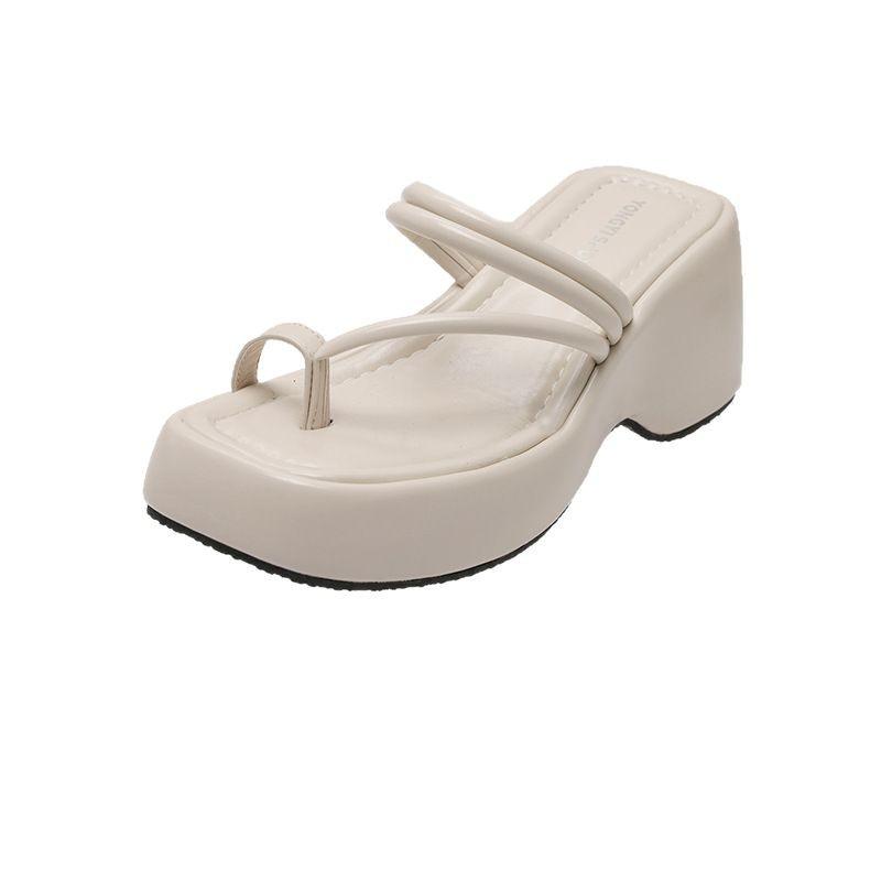 French niche wedge heel thick bottom cover toe cool slippers 2025 summer new European and American small man height increase half slippers women