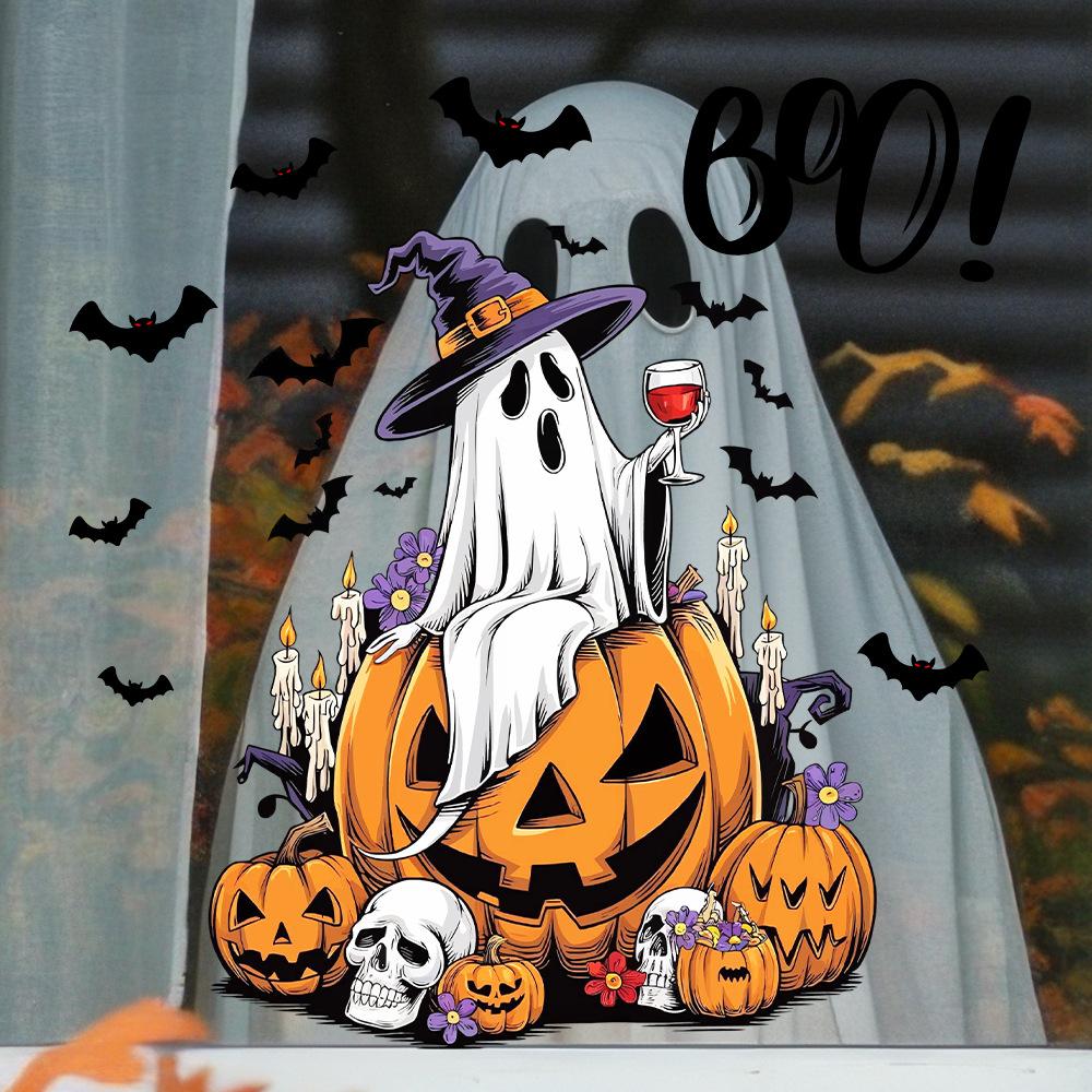 Cartoon, Halloween, Terrifying Pumpkin Ghost, Window Stickers, Festival Decoration, Static Stickers, Party Decoration Stickers, Festival Glass Sticker