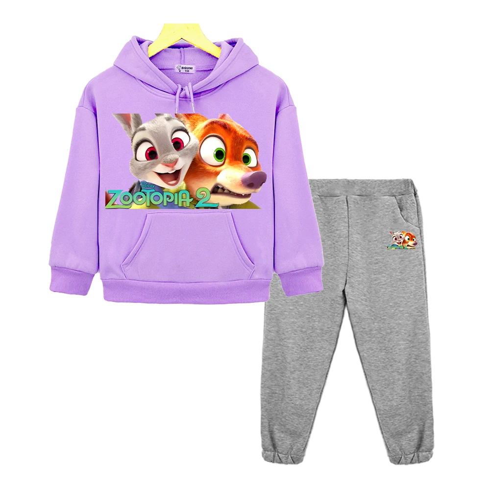 Jungen Mädchen Kapuzen Sportanzüge Zootopia 2 Lässige Hoodies Fleece Sweatshirt Pullover+Hose y2k sudadera Kinder Boutique Kleidung