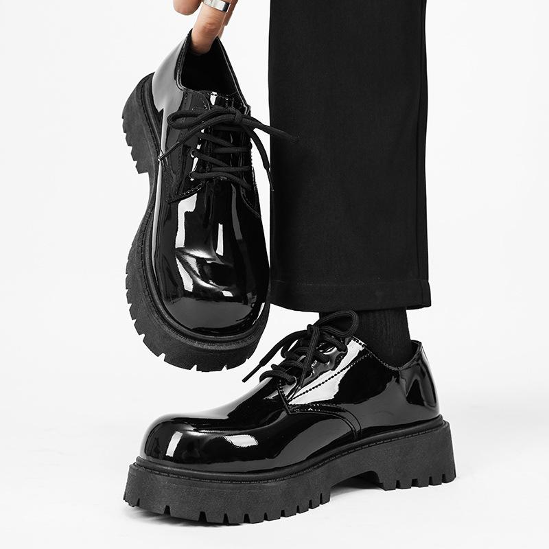 Fashion Men's British Style Leather Shoes Big Round Toe Anti-Slip Formal Casual Dress Shoes Comfortable Black Autumn Winter 2025 Fashion