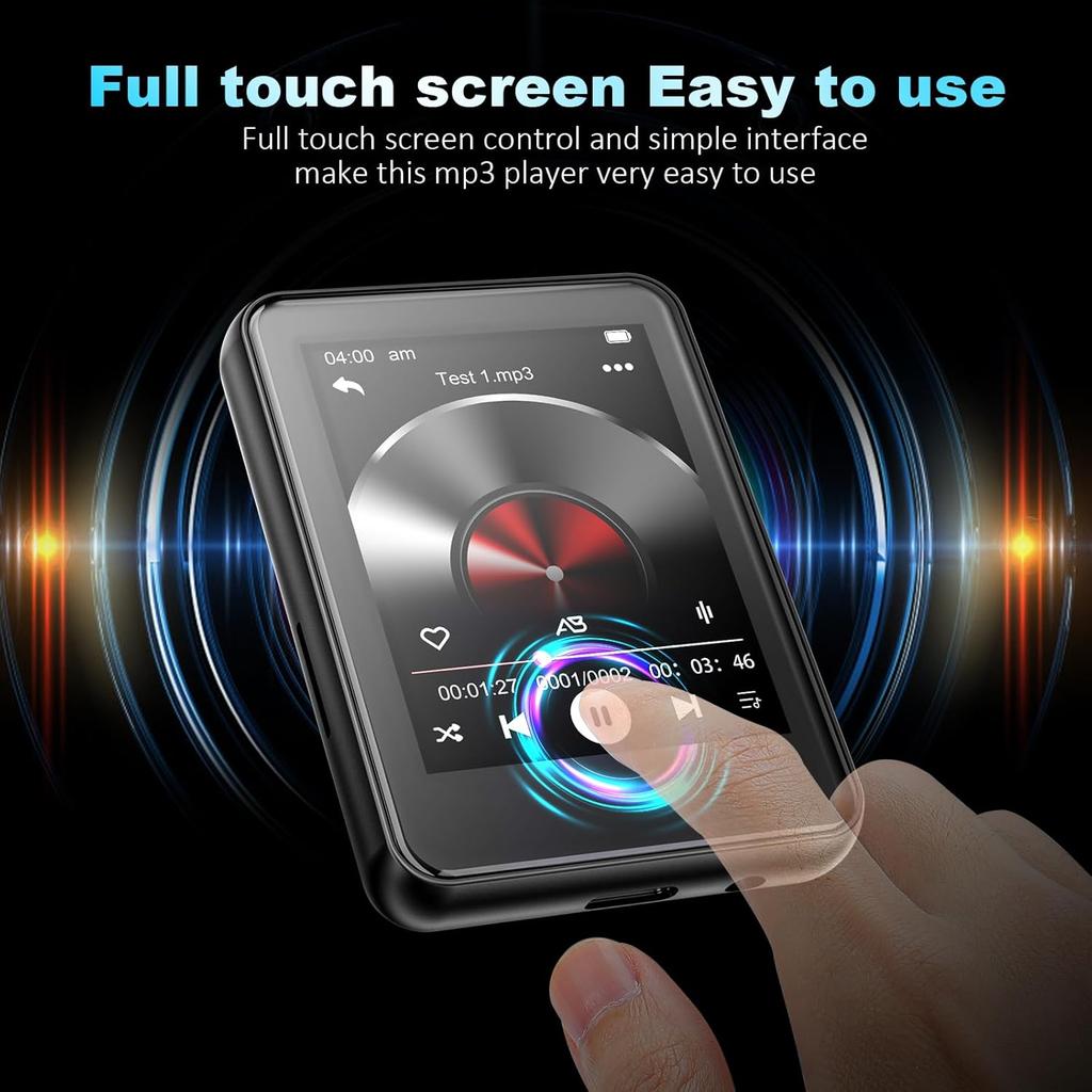MP3 Player with Bluetooth, Full Touch Screen Music Player with Speaker and Micro SD Card Slot, 64GB Audio Player, FM Radio, Voice Recorder,