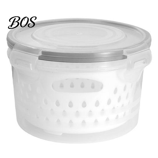 Sealed Food Organizer for Fridge Round Fruit Vegetable Storage Container, 2-Layer Food-Grade PP Crisper with Refrigerator Organization Bin Drain