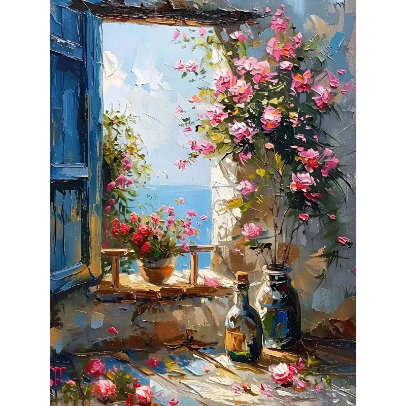 Abstract Colorful Graffiti Town Landscape Canvas Painting Modern Art Window Sea View Aesthetic Posters Prints Living Room Decor