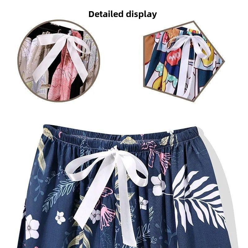 Women's Summer Loose-Fit Wide-Leg Pajama Pants - Imitation Cotton Silk, Nine-Point Length, Wear Indoors or Out