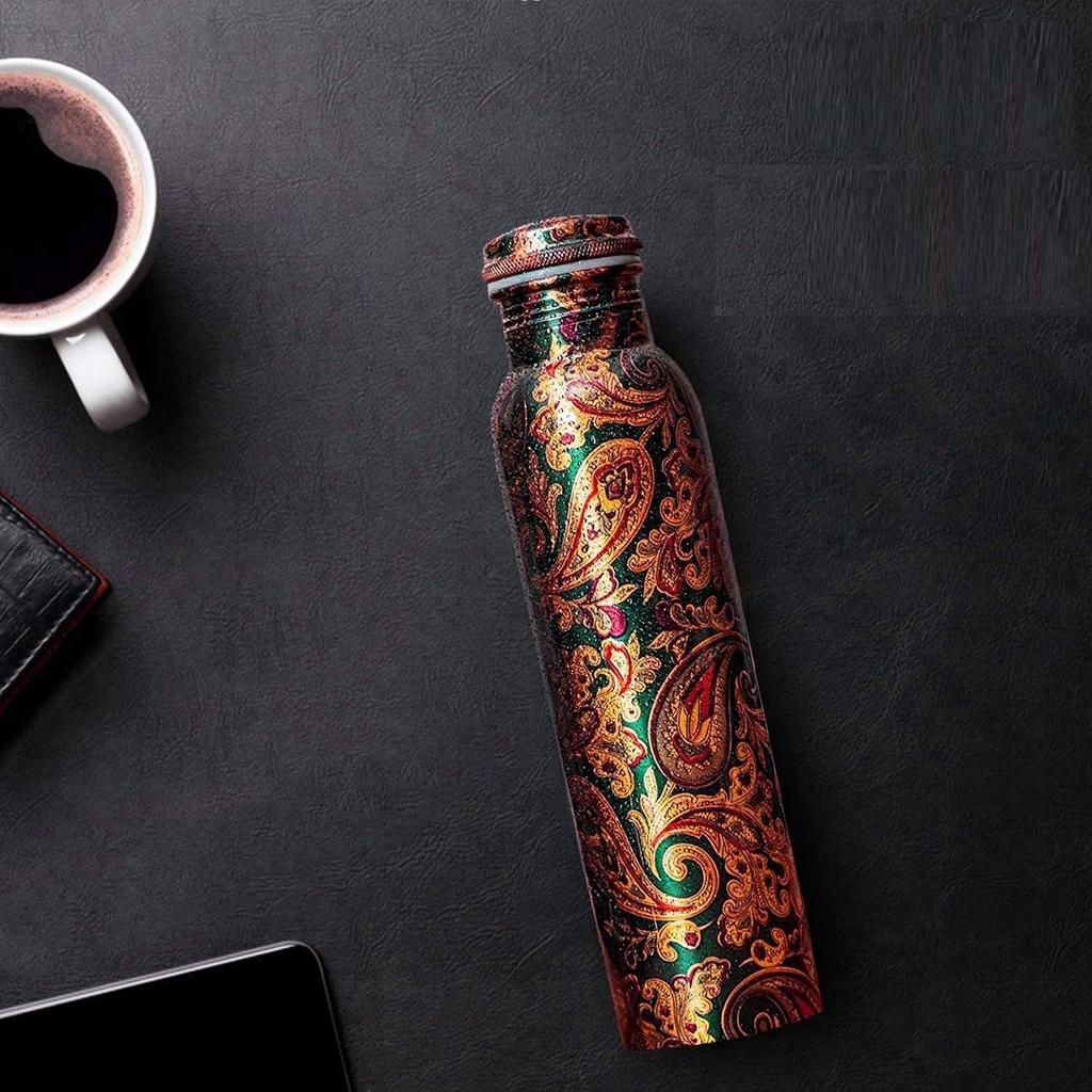 Copper Designer Water Bottle with Leak Proof Protection, Ayurveda and Yoga Health Benefits (1000ml, 1Unit) With Lacqure Coating