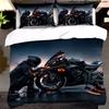2/3Pcs Wild Style Black Orange Motorcycle Pattern Duvet Cover Set, Multicolor HD Print Coreless Bedding with Pillowcases, Soft C