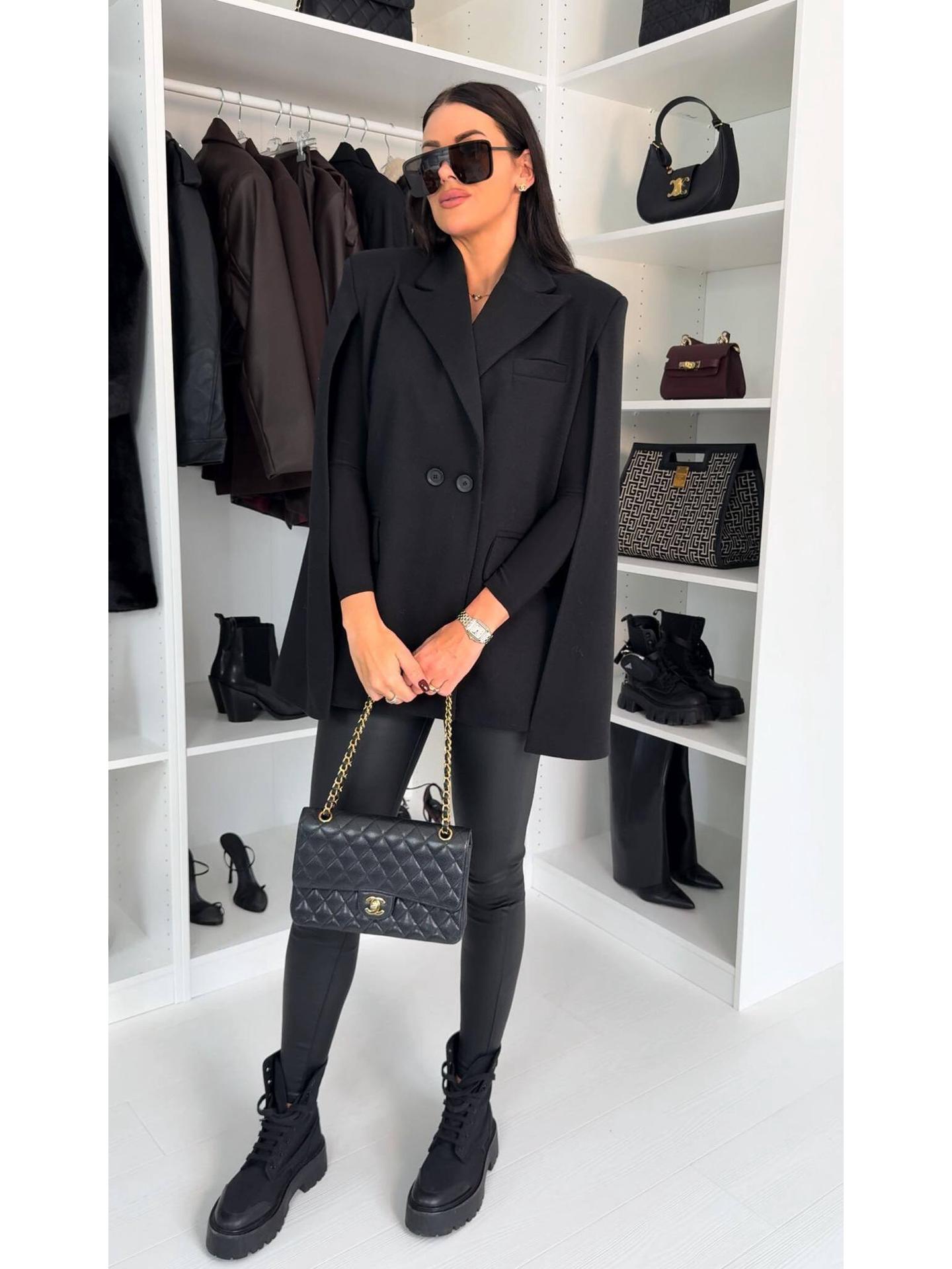 

European & American Autumn/Winter Solid Color Buttoned Loose Fit Shawl Coat XX-Large