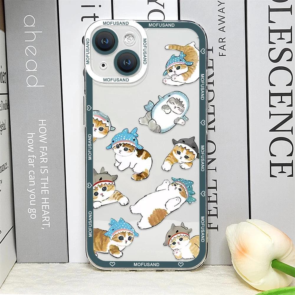 Süße Cartoon-Tier Katze Hai Handyhülle für IPhone 14 16 15 11 12 13 Pro Max Mini XS SE2 8 7 Plus Transparent Weiche Hülle Fundas