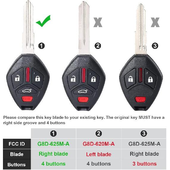 Black Plastic 4-Button Keyless Entry Remote Key Fob Replacement for Mitsubishi Lancer 2008-2015 (FCC:OUCG8D-625M-A P/N:6370A477)
