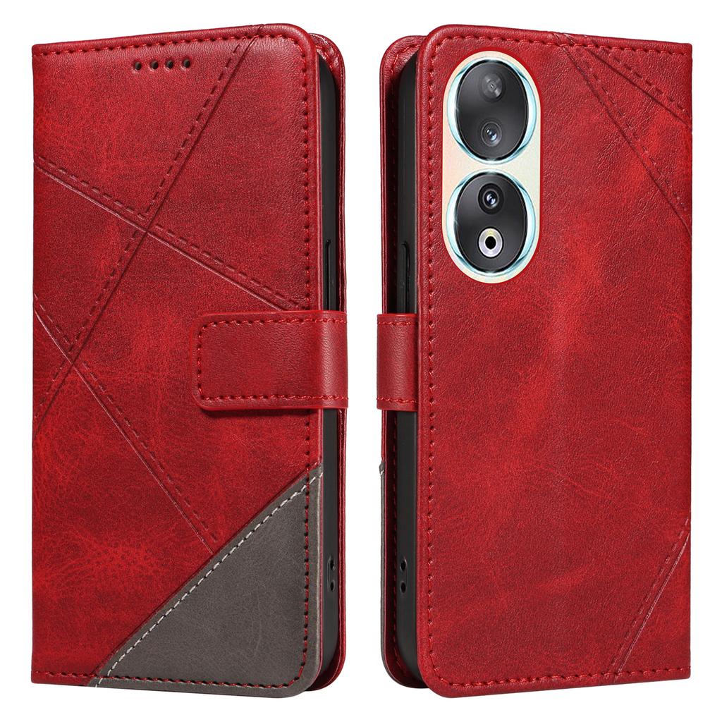 Etui portfelowe na Honor 90, skórzane etui na telefon z geometrycznymi liniami, w stylu książeczki, ze składaną podstawką
