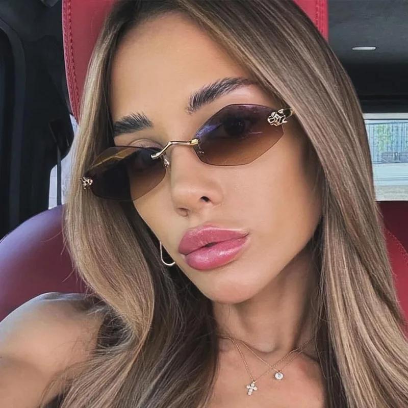 Trendy Rimless Polygonal Sunglasses Fashion Gradient Lens Metal Shades Luxury Brand Personality Eyewear Vintage  Sun Glasses