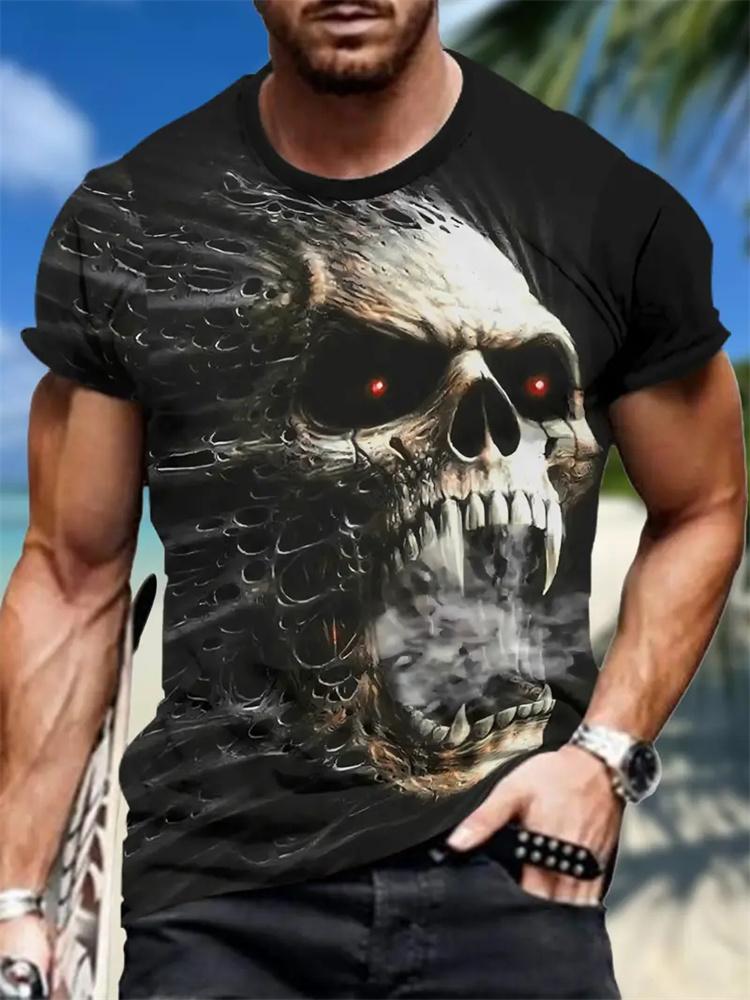Men's 3D Horror Skull Print T Shirt Casual Comfortable Round Neck Short Sleeve Tee Pullover T-shirt Top Street Fashion Clothing