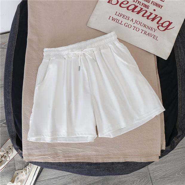 Women's Drawstring Elastic Waist Wide Leg Shorts A-Line Casual Shorts Thin Polyester Summer Sports Bermuda Shorts