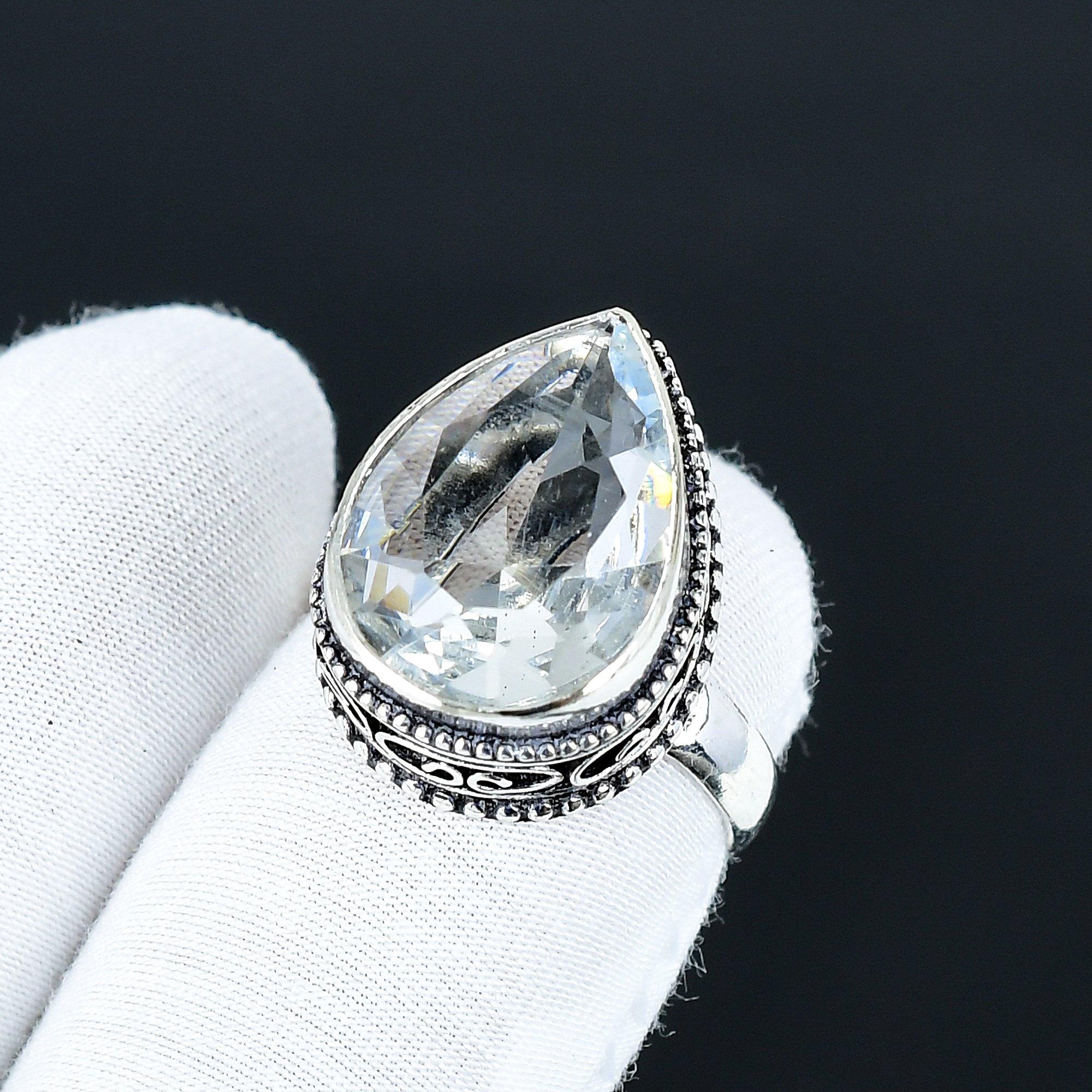 

White Topaz Gemstone Ring, 925 Sterling Silver Jewelry, Handmade Ring, White Topaz Statement Silver Ring, Birthday Gifts For Christmas US 16