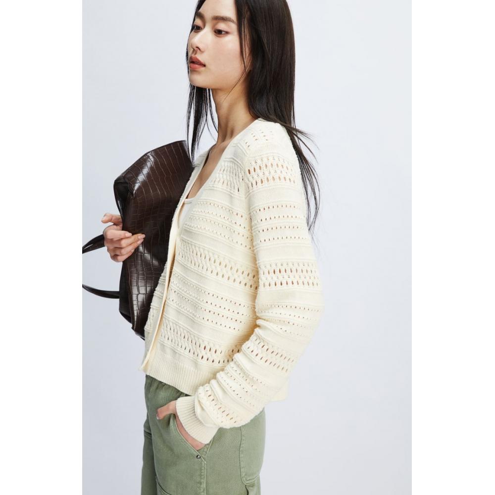 

Вязаный кардиган HM Pointelle кремового цвета