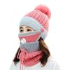3 Pcs/set Winter Hat For Women With Breathing Valve Mask Knitted Hat Girl Pompoms Hat Warm Add Fur Lined Protective Hat