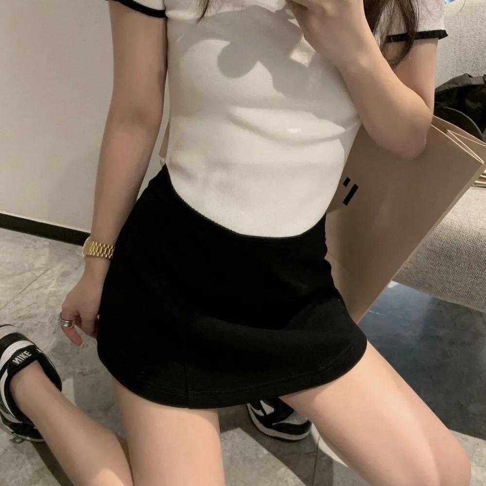 Bust skirt women's summer new design sense niche solid color casual high waist thin anti-light A-shaped skirt short skirt