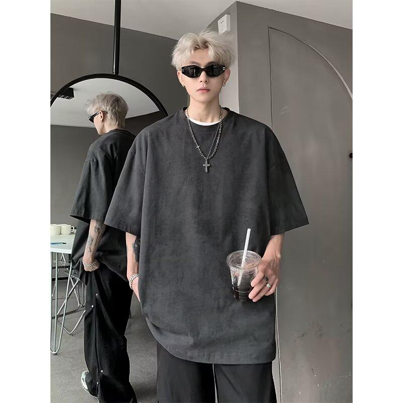 

Футболка с коротким рукавом, мужская, модная, свободного кроя, летняя, с рукавом пять четвертей, в простом принтованном топе 3XL темно-серого