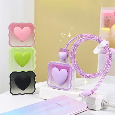 3D 20W Eu Us Iphone Charger Protector Cover for Iphone 15 14 13 Pro Max Love Heart Data Cable Management Cord Winder Kit