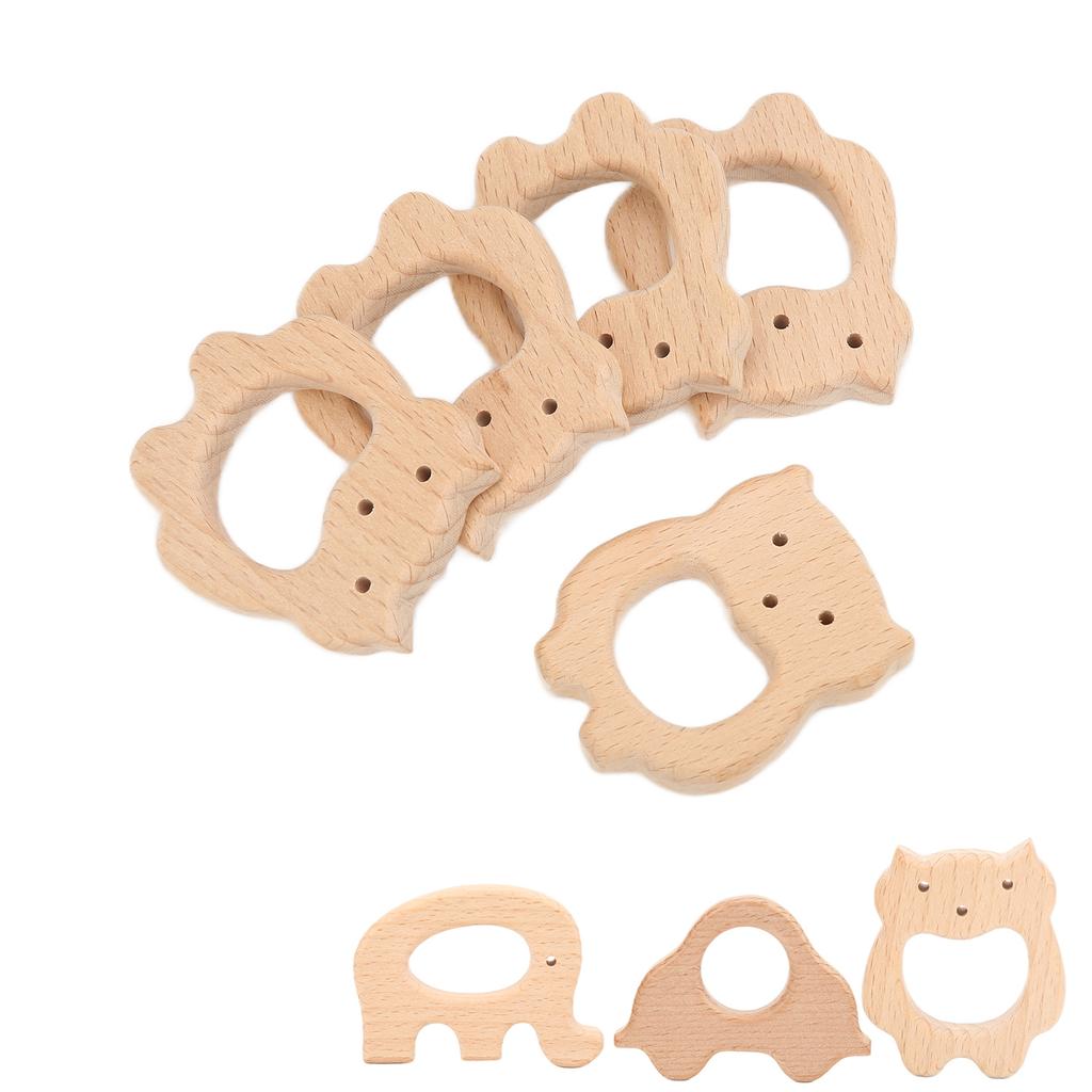 5Pcs Wooden Teether Toys Natural Beech Sturdy Durable Impact Resistance Smooth Safe Non Toxic Wood T