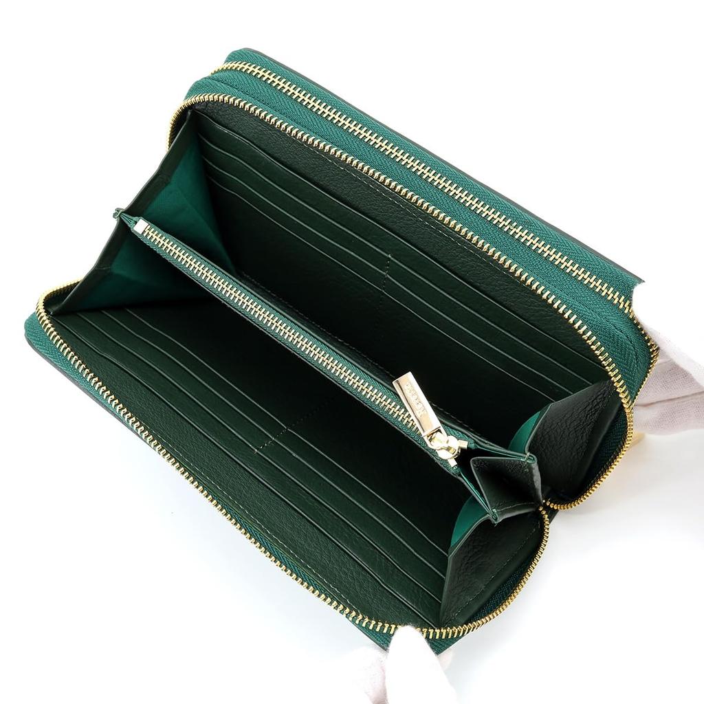 [Revetta] Stingray Leather Long Wallet, Large Capacity, 40 Card Slots, Double Round Zipper, Gold, Galuchat Stingray Green, Men's Genuine Leather [115-