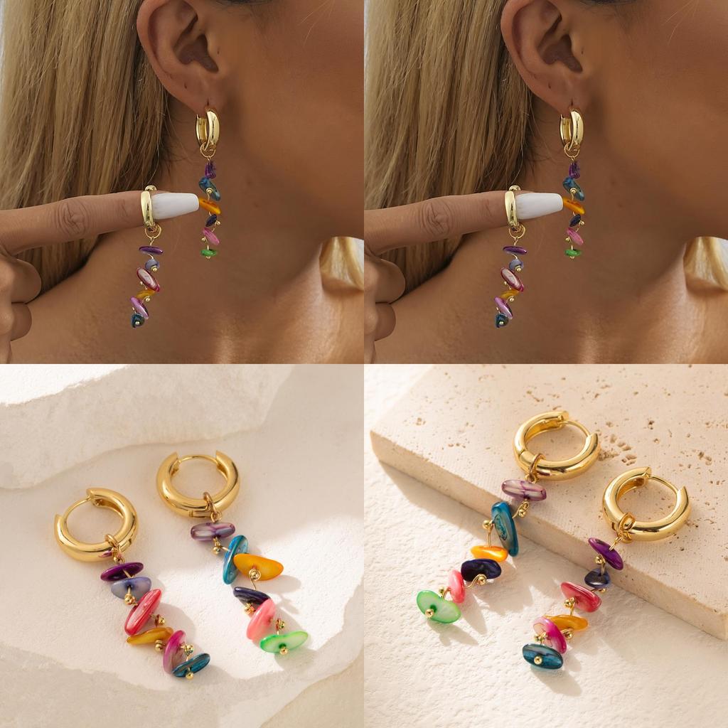 Trendy Street Style Earrings For Women Geometric Design With Natural Stones