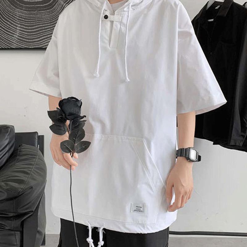 Sommer Kurzarm T-Shirt Herren Loose Trend All-Match Top Kleidung Halbarm Kapuzenpullover T-Shirt