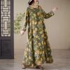 Loose Printed Round Neck Long Sleeve Dress Women's Long Dresses